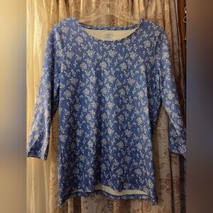 L.L. Bean Blue and White Floral 3/4 Sleeve